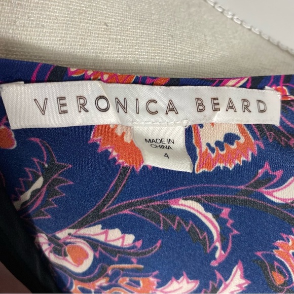 Veronica Beard 100% silk plum floral batik print blouse Sz 4 - Picture 5 of 7